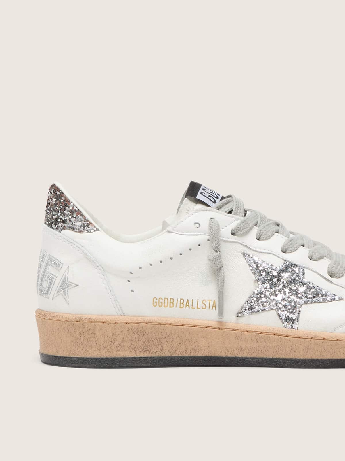 Golden Goose Womens Ball Star Wishes In Nappa Leather With Glitter Star And Heel Tab Womens
