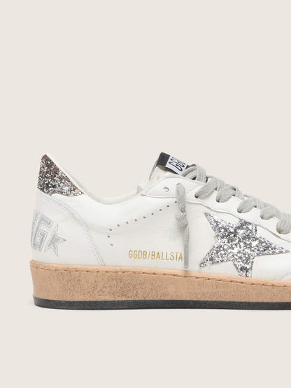 Golden Goose Womens Ball Star Wishes In Nappa Leather With Glitter Star And Heel Tab Womens
