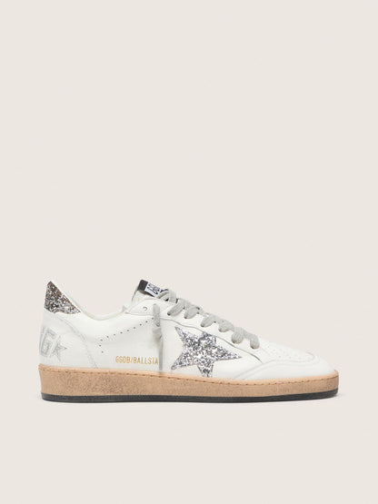 Golden Goose Womens Ball Star Wishes In Nappa Leather With Glitter Star And Heel Tab Womens