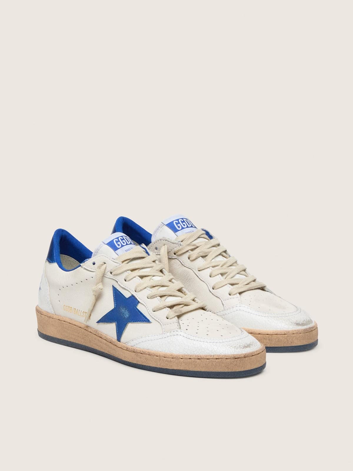 Golden Goose Womens Ball Star Wishes In White Nappa Leather With Bright Blue Star And Heel Tab Womens