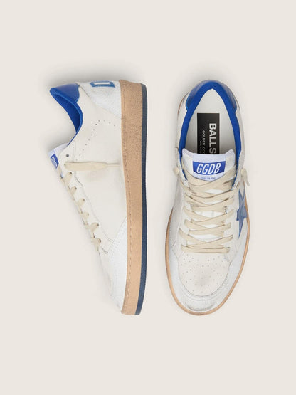Golden Goose Womens Ball Star Wishes In White Nappa Leather With Bright Blue Star And Heel Tab Womens
