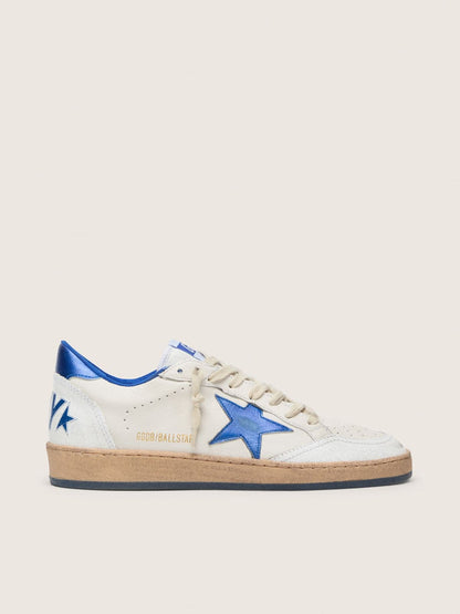 Golden Goose Womens Ball Star Wishes In White Nappa Leather With Bright Blue Star And Heel Tab Womens