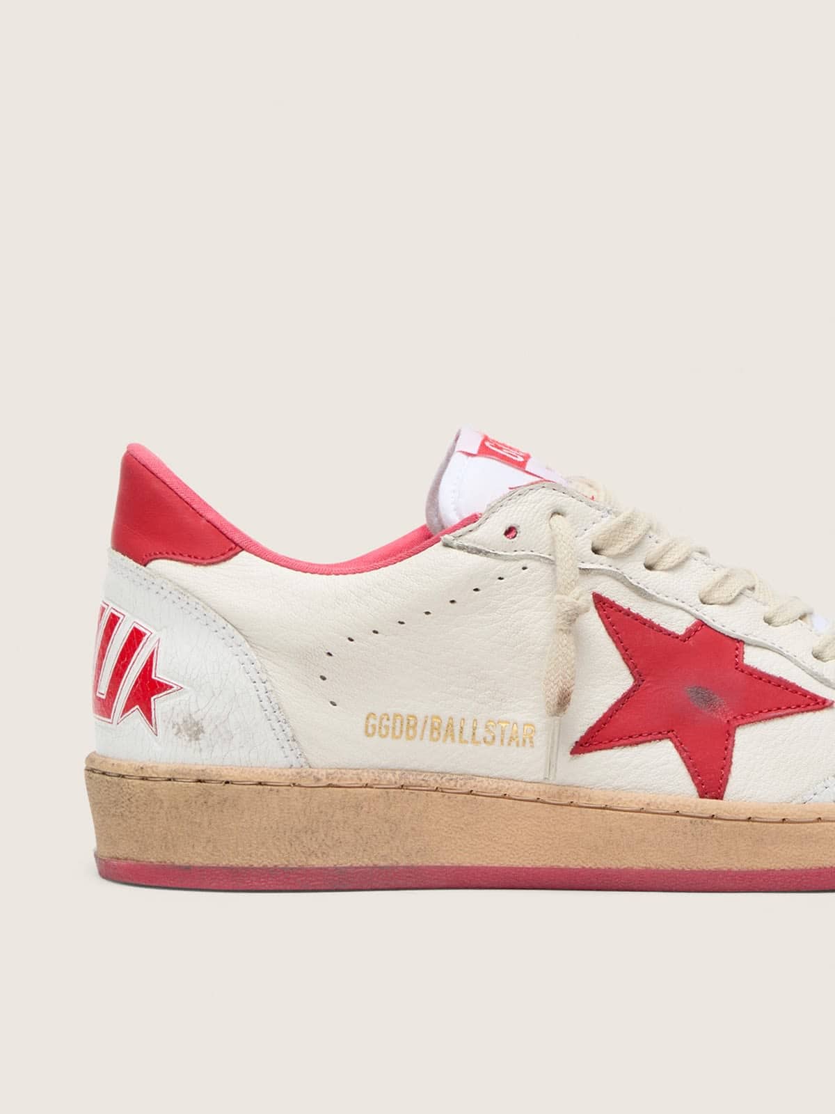 Golden Goose Womens Ball Star Wishes In White Leather With A Red Star And Heel Tab Womens