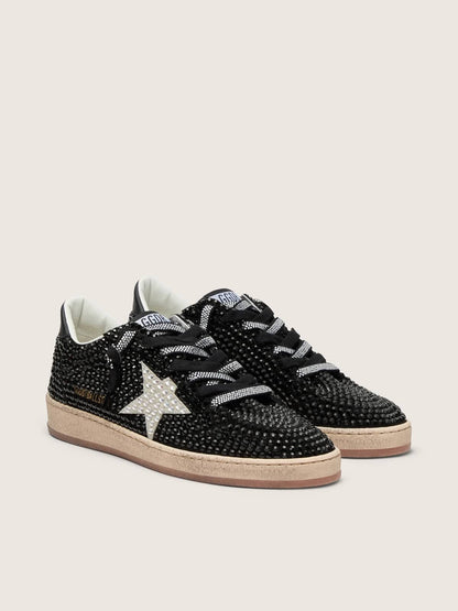 Golden Goose Ball Star In Black Suede With White Star And Swarovski Crystals Womens