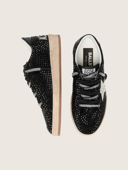 Golden Goose Ball Star In Black Suede With White Star And Swarovski Crystals Womens
