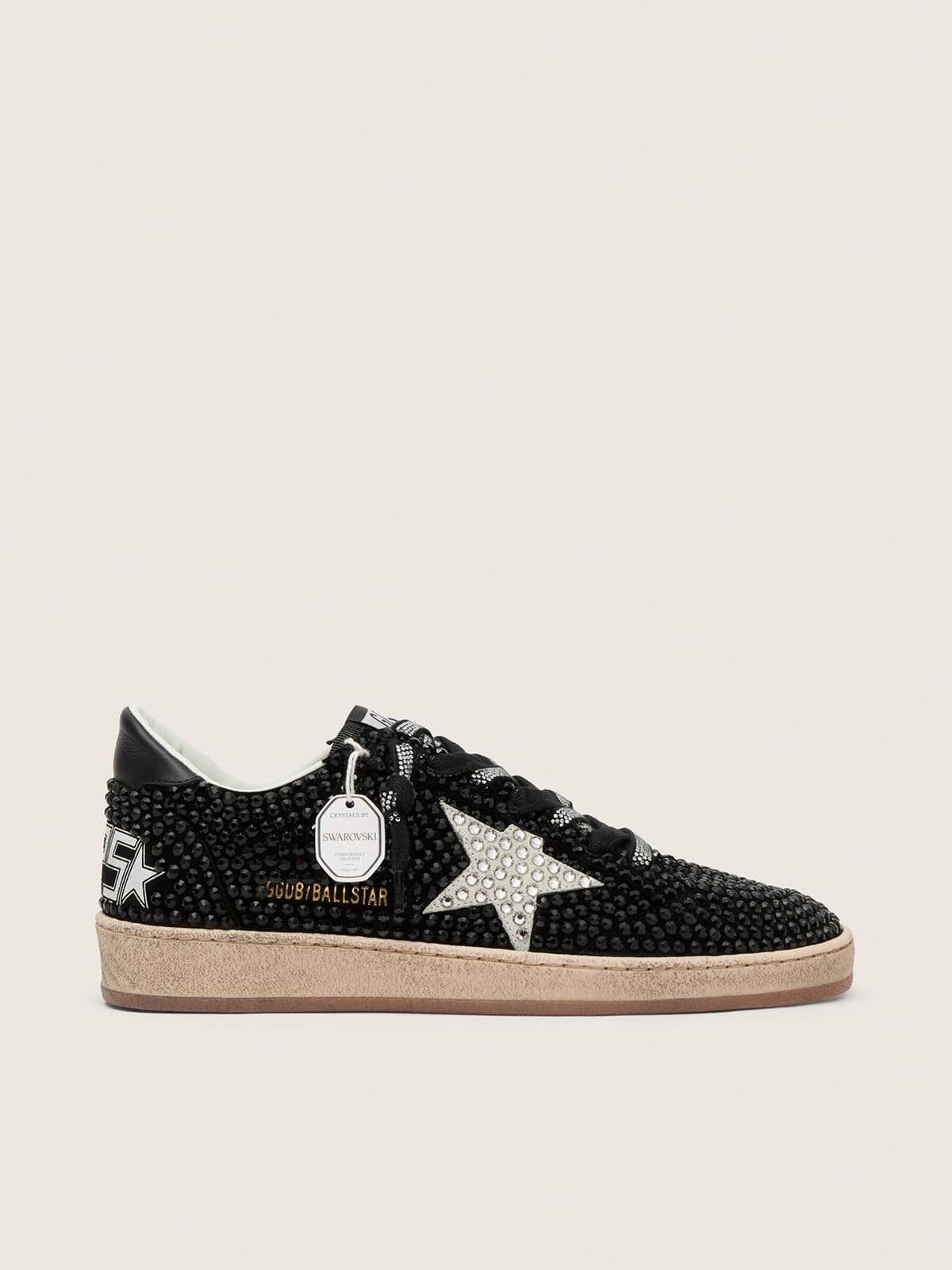 Golden Goose Ball Star In Black Suede With White Star And Swarovski Crystals Womens