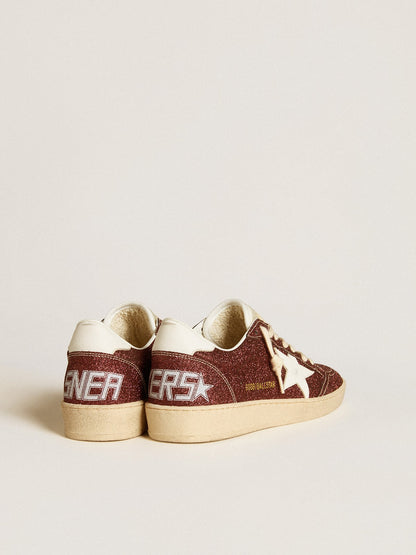 Golden Goose Ball Star In Burgundy Glitter With White Leather Star And Heel Tab Womens