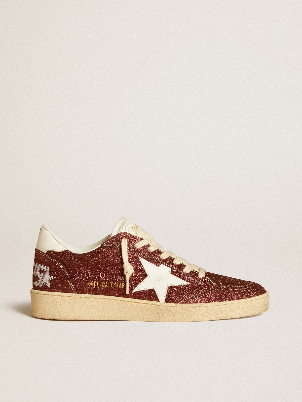 Golden Goose Ball Star In Burgundy Glitter With White Leather Star And Heel Tab Womens