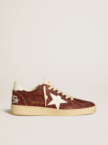 Golden Goose Ball Star In Burgundy Glitter With White Leather Star And Heel Tab Womens
