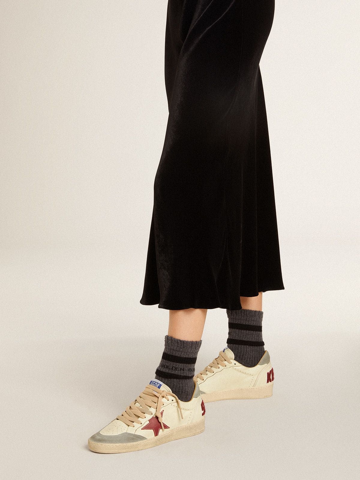 Golden Goose Womens Ball Star Ltd In Nappa With Leather Star And Silver Suede Heel Tab Womens