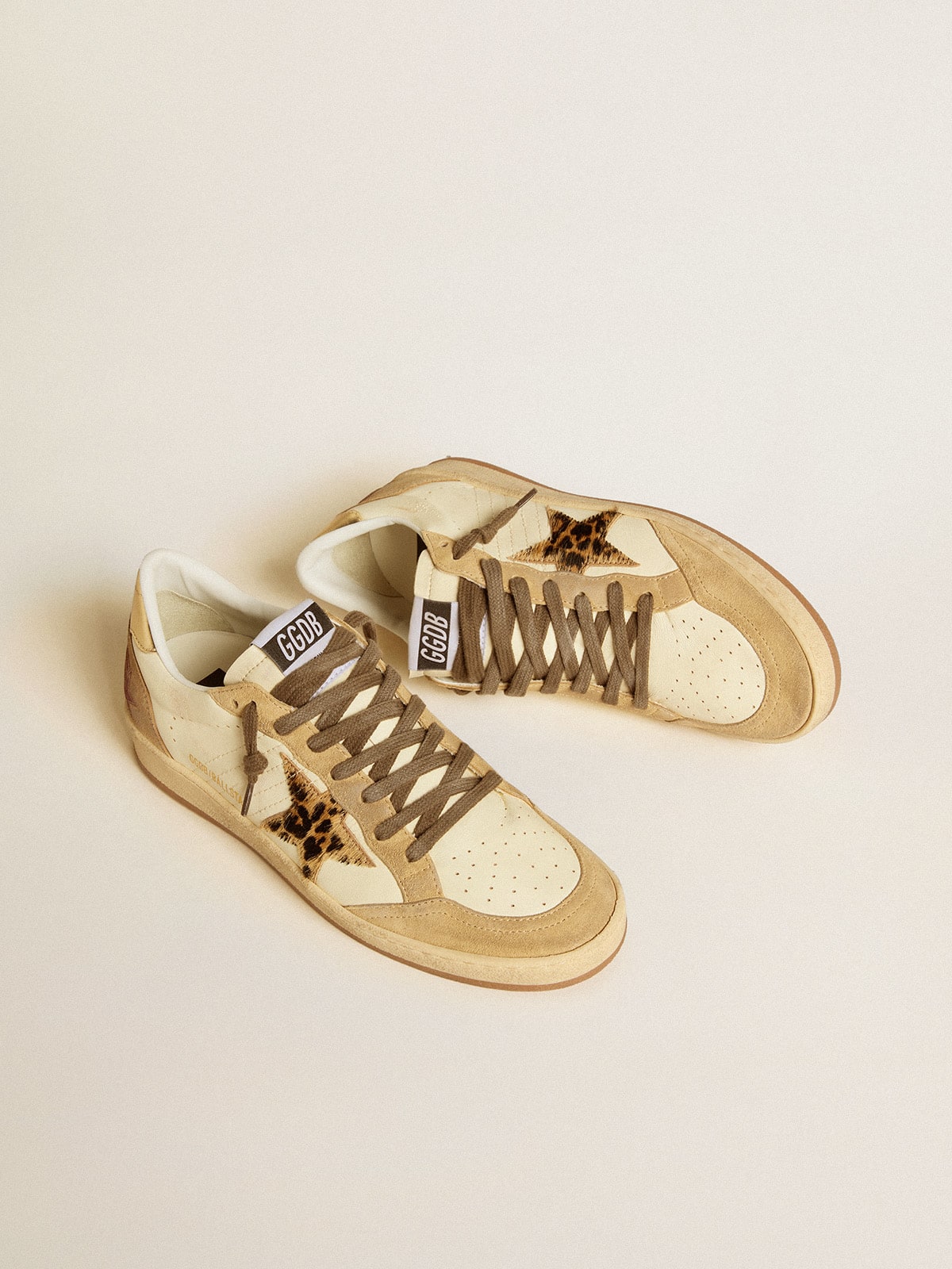 Golden Goose Womens Ball Star In Nappa And Suede With Pony Skin Star And Metallic Heel Tab Womens