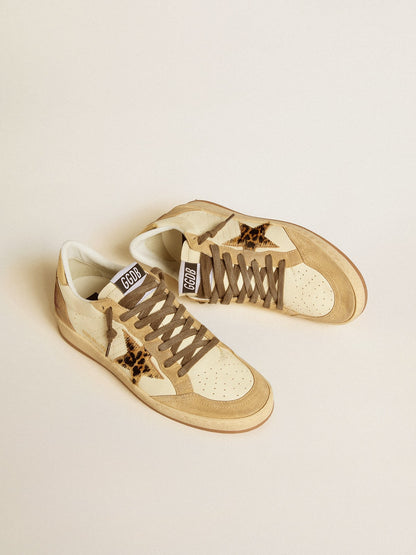 Golden Goose Womens Ball Star In Nappa And Suede With Pony Skin Star And Metallic Heel Tab Womens