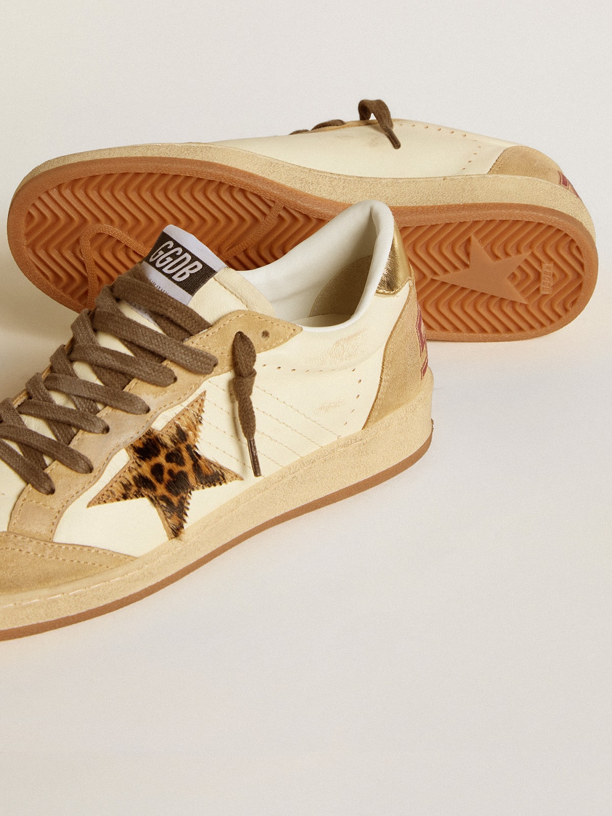 Golden Goose Womens Ball Star In Nappa And Suede With Pony Skin Star And Metallic Heel Tab Womens