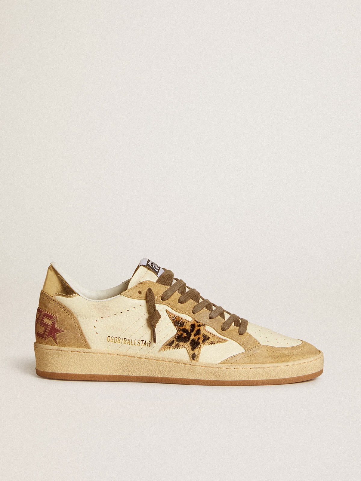 Golden Goose Womens Ball Star In Nappa And Suede With Pony Skin Star And Metallic Heel Tab Womens