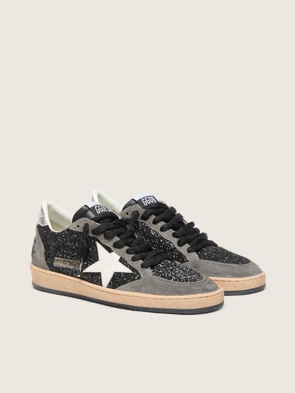 Golden Goose Womens Ball Star In Glitter With Leather Star And Metallic Leather Heel Tab Womens