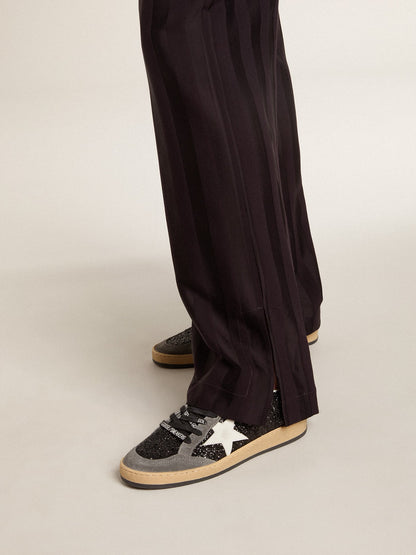 Golden Goose Womens Ball Star In Glitter With Leather Star And Metallic Leather Heel Tab Womens