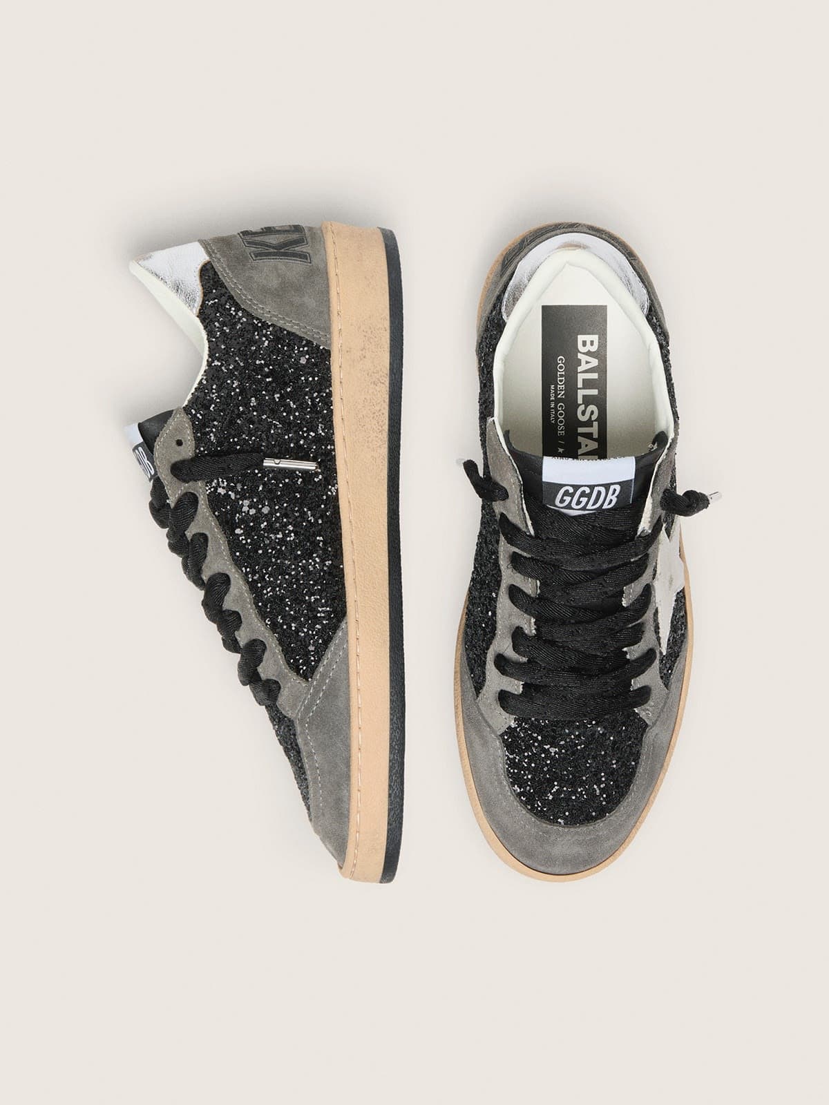 Golden Goose Womens Ball Star In Glitter With Leather Star And Metallic Leather Heel Tab Womens