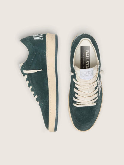 Golden Goose Womens Ball Star In Green Suede With Silver Glitter Star Womens