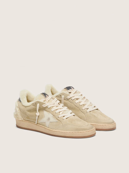 Golden Goose Womens Ball Star In Suede And Shearling With White Patent Leather Star Womens