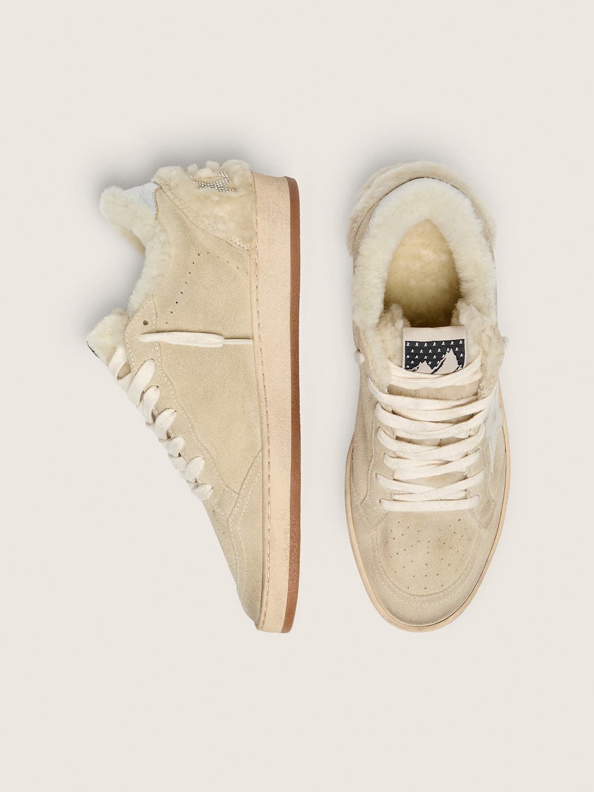 Golden Goose Womens Ball Star In Suede And Shearling With White Patent Leather Star Womens