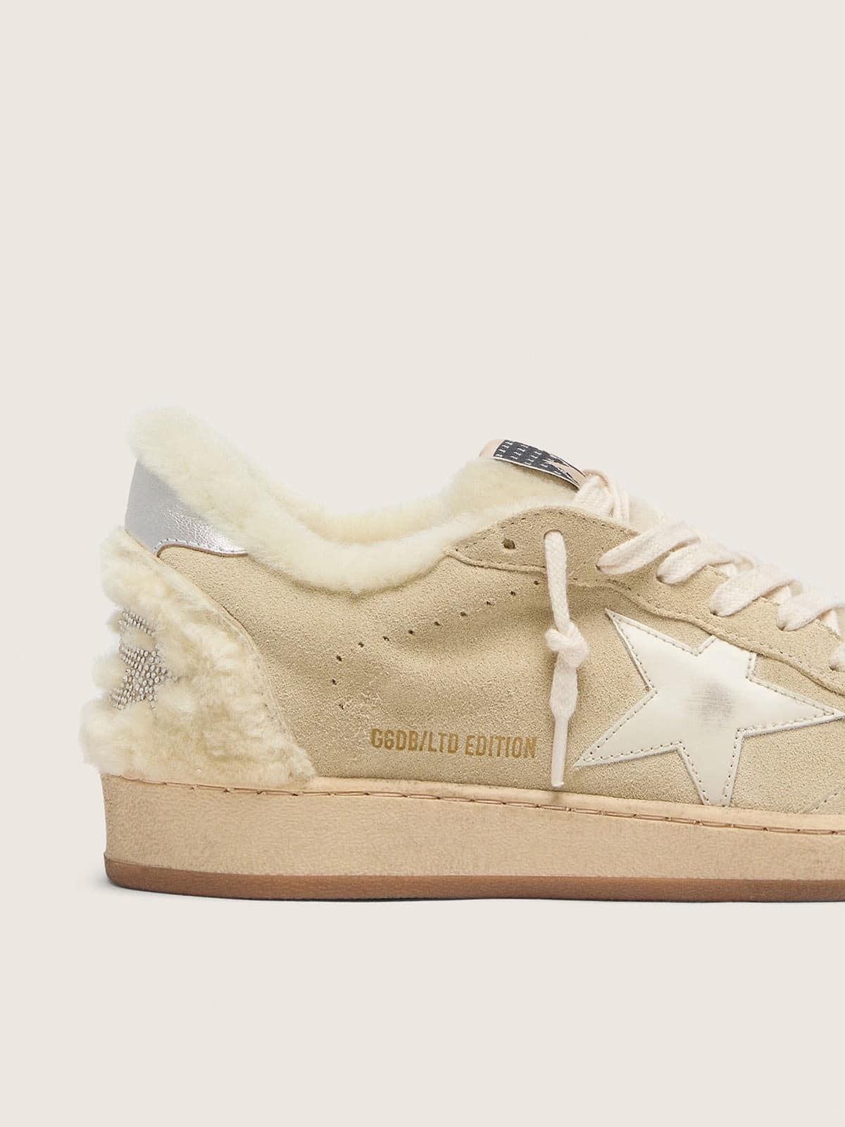 Golden Goose Womens Ball Star In Suede And Shearling With White Patent Leather Star Womens