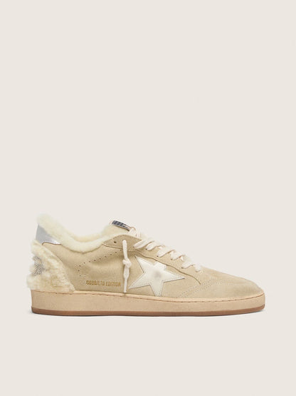 Golden Goose Womens Ball Star In Suede And Shearling With White Patent Leather Star Womens