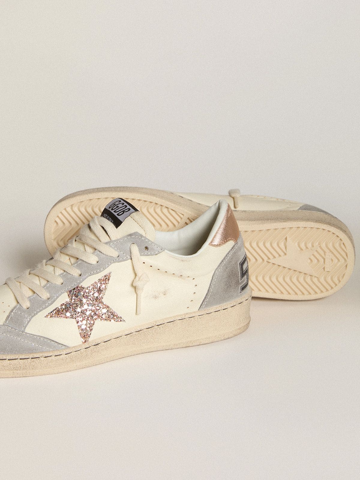 Golden Goose Ball Star In Nappa With Glitter Star And Metallic Heel Tab Womens
