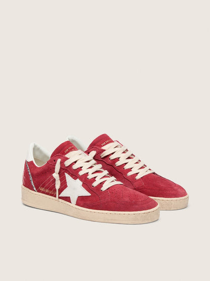 Golden Goose Womens Ball Star In Red Suede With White Leather Star And Heel Tab Womens