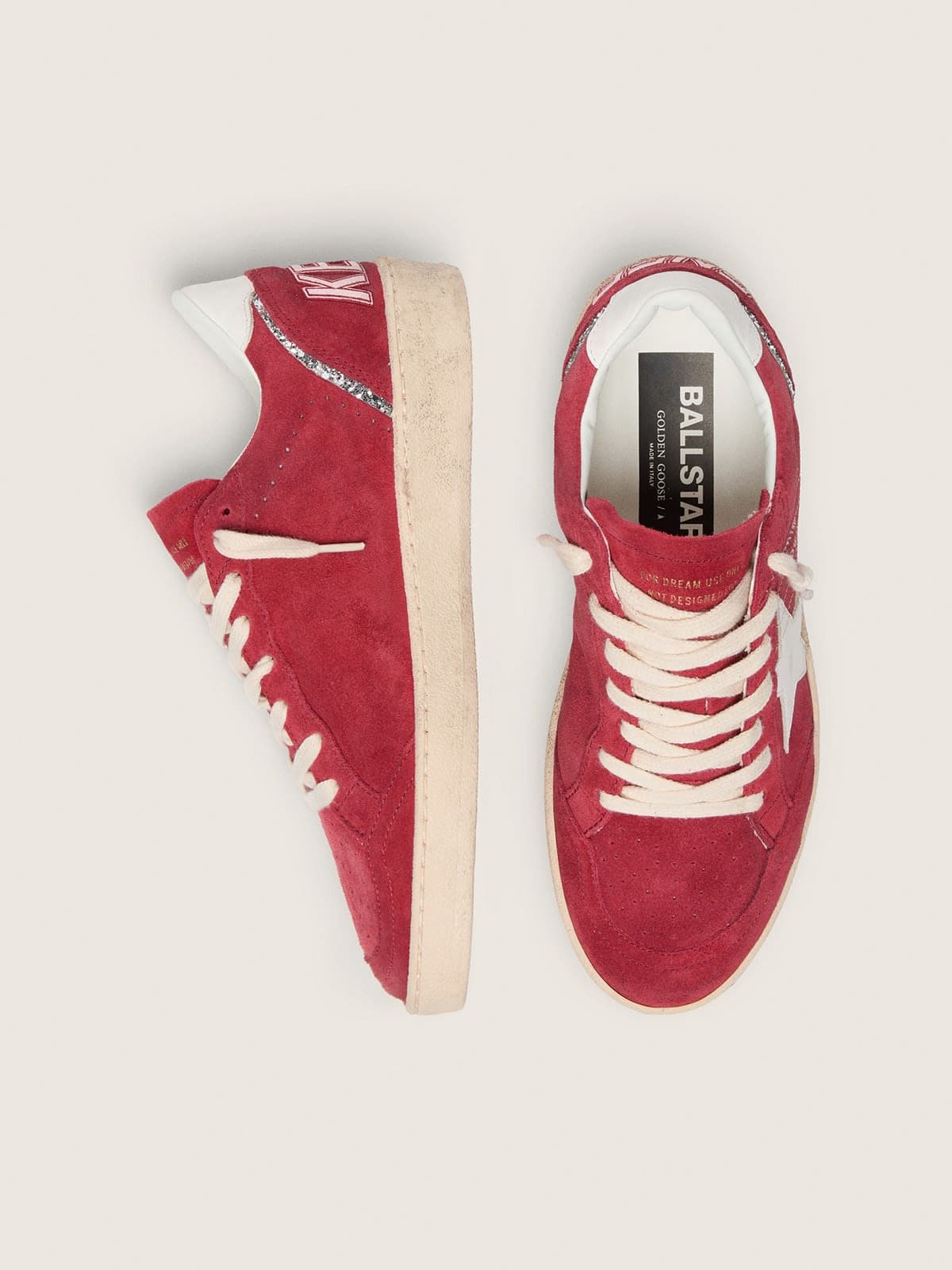 Golden Goose Womens Ball Star In Red Suede With White Leather Star And Heel Tab Womens
