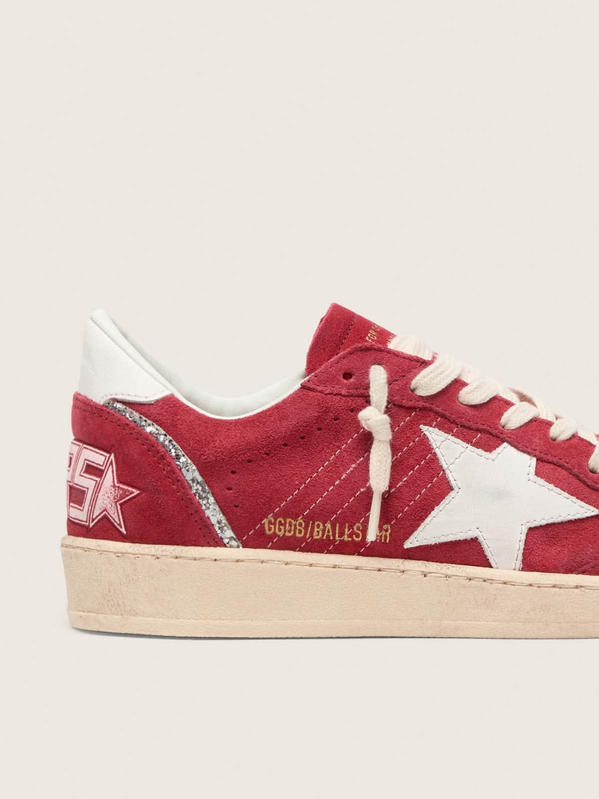 Golden Goose Womens Ball Star In Red Suede With White Leather Star And Heel Tab Womens