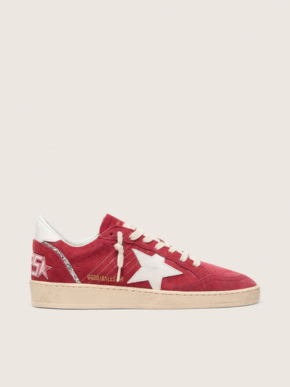 Golden Goose Womens Ball Star In Red Suede With White Leather Star And Heel Tab Womens