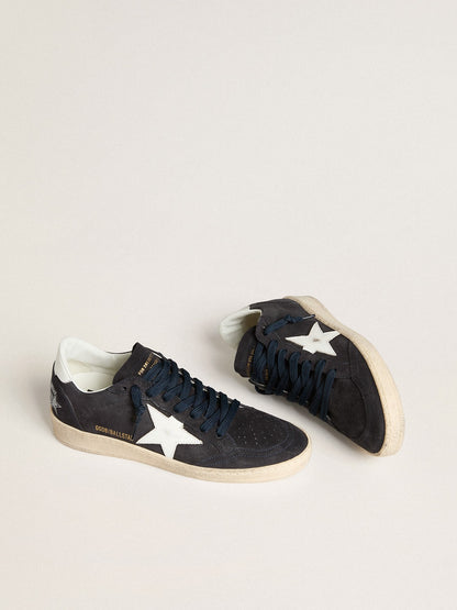 Golden Goose Womens Ball Star In Dark Blue Suede With Leather Star And Heel Tab Womens