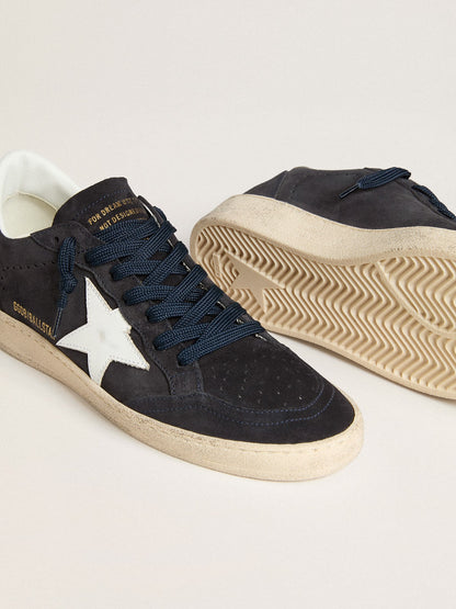 Golden Goose Womens Ball Star In Dark Blue Suede With Leather Star And Heel Tab Womens