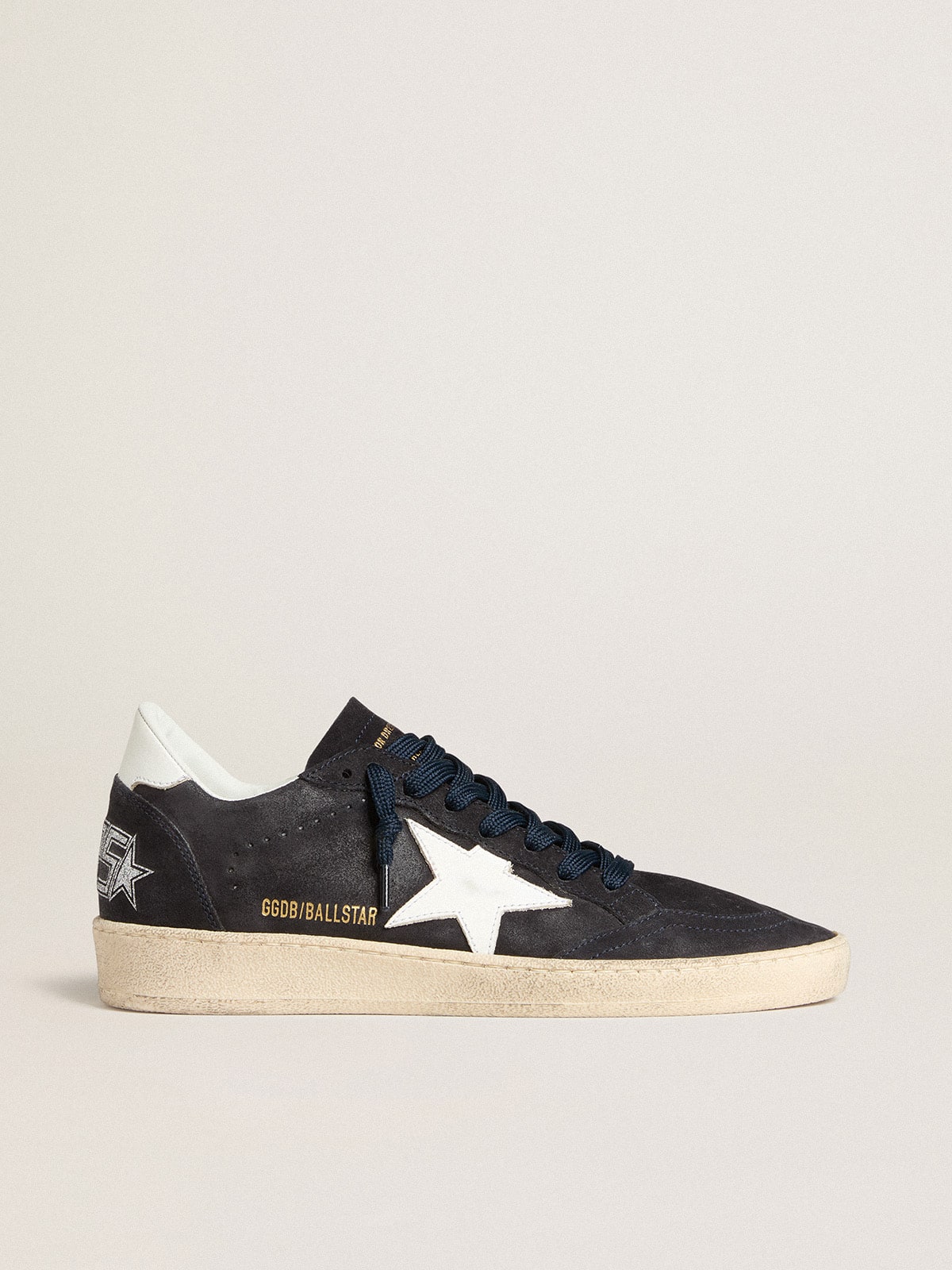 Golden Goose Womens Ball Star In Dark Blue Suede With Leather Star And Heel Tab Womens