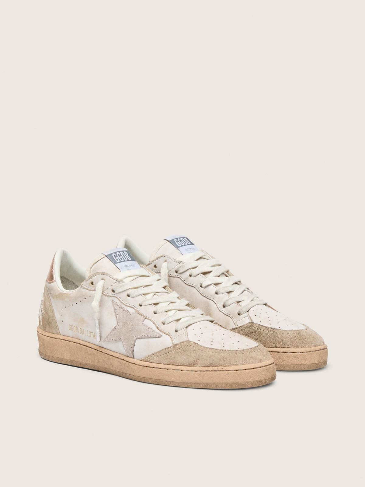 Golden Goose Ball Star With Pink Suede Star And Silver Glitter Edges And Rose Gold Heel Tab Womens