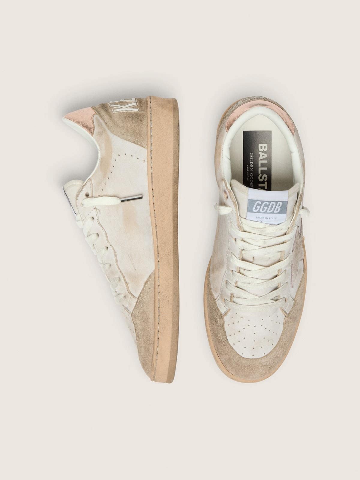 Golden Goose Ball Star With Pink Suede Star And Silver Glitter Edges And Rose Gold Heel Tab Womens