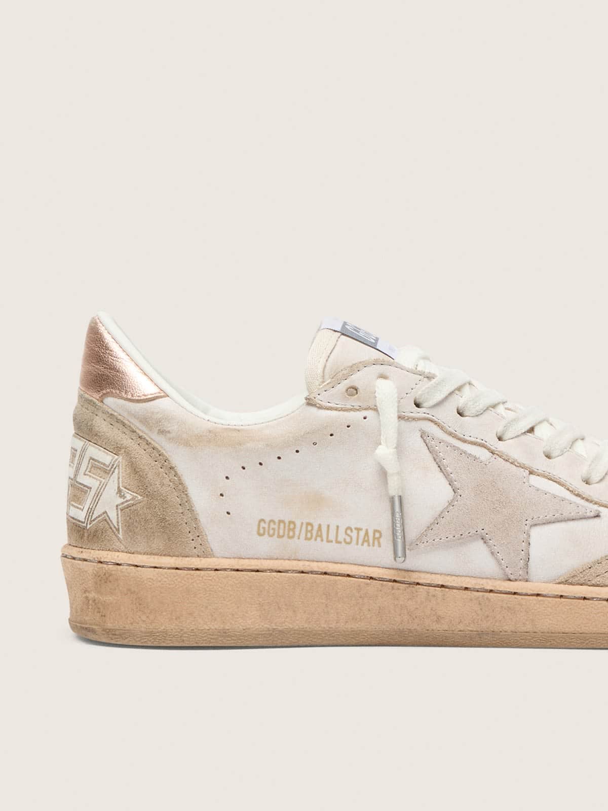 Golden Goose Ball Star With Pink Suede Star And Silver Glitter Edges And Rose Gold Heel Tab Womens