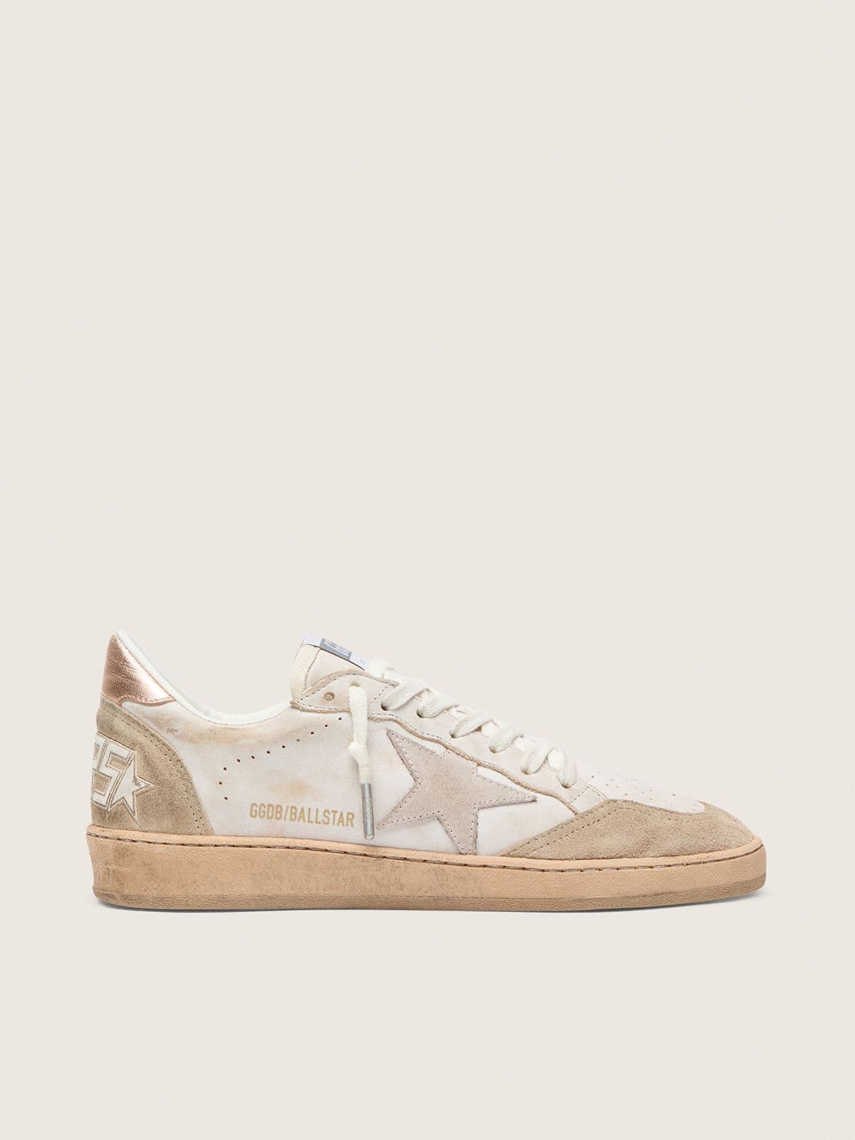 Golden Goose Ball Star With Pink Suede Star And Silver Glitter Edges And Rose Gold Heel Tab Womens