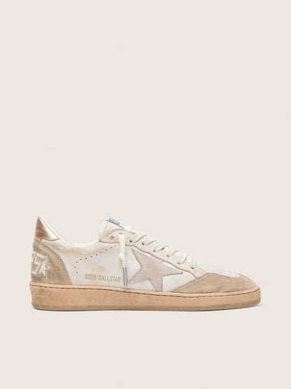 Golden Goose Ball Star With Pink Suede Star And Silver Glitter Edges And Rose Gold Heel Tab Womens