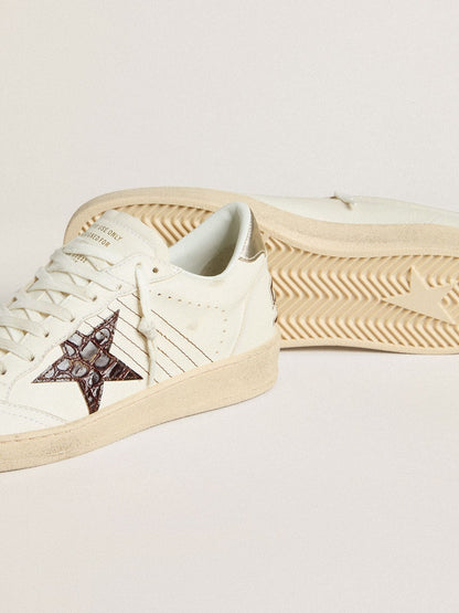 Golden Goose Ball Star With Burgundy Croc-Print Leather Star And Gold Heel Tab Womens