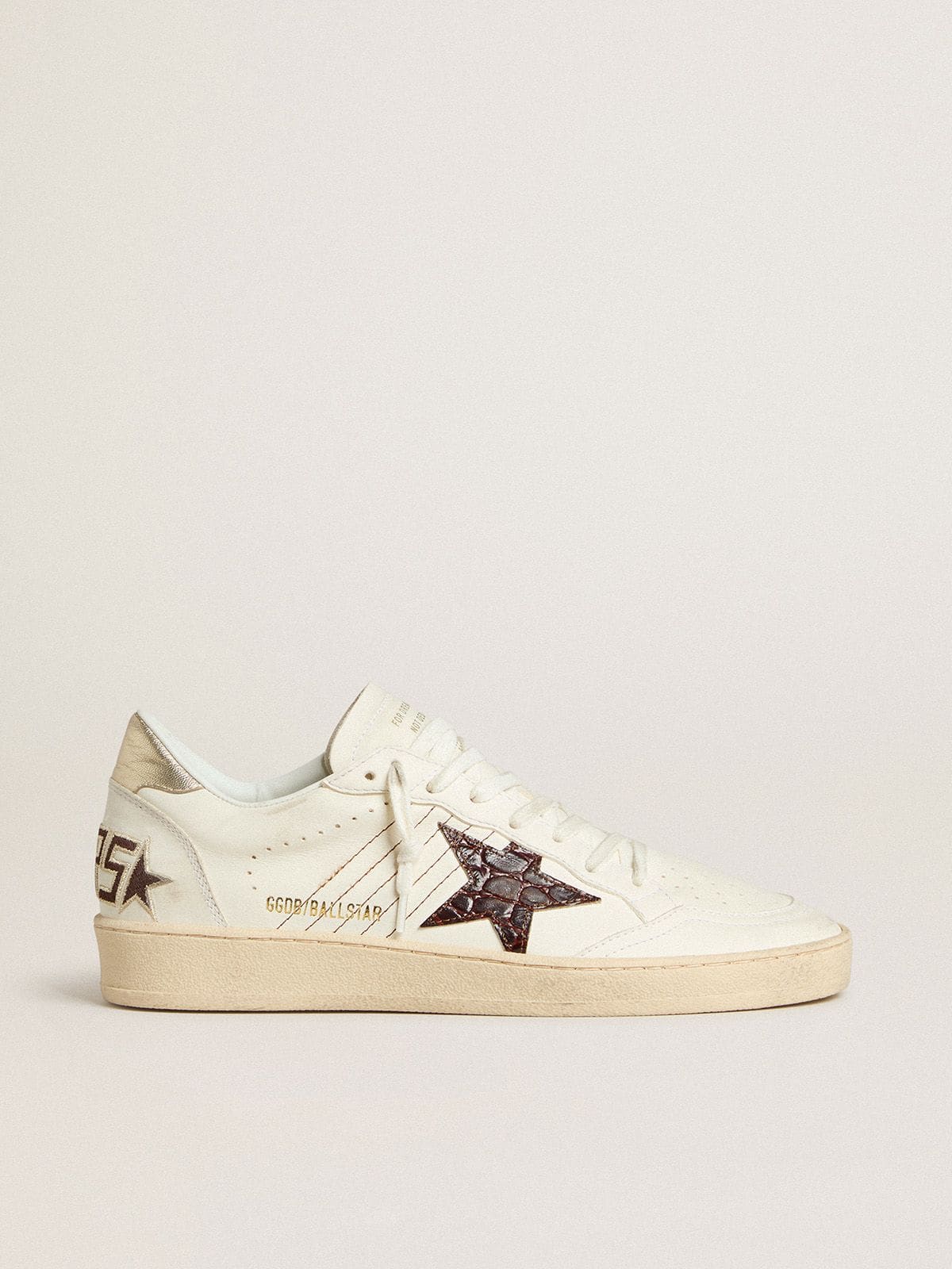 Golden Goose Ball Star With Burgundy Croc-Print Leather Star And Gold Heel Tab Womens