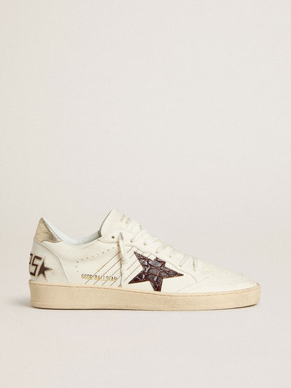 Golden Goose Ball Star With Burgundy Croc-Print Leather Star And Gold Heel Tab Womens