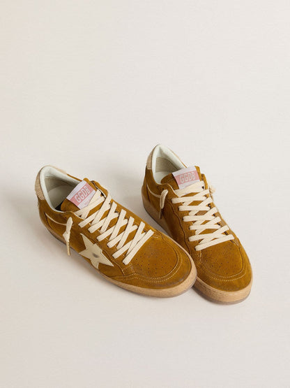 Golden Goose Womens Ball Star In Suede With Beige Leather Star And Pony Skin Heel Tab Womens