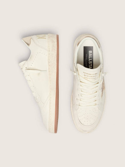 Golden Goose Womens Ball Star In White Leather With Crystal Star And Metallic Heel Tab Womens