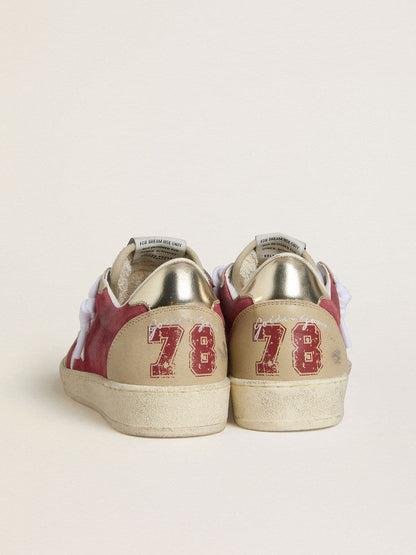 Golden Goose Womens Ball Star In Red Suede With White Crackle Suede Star And Platinum Leather Heel Tab Womens