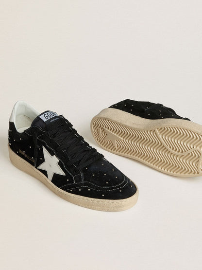 Golden Goose Womens Ball Star In Black Suede With Studs And White Leather Star Womens
