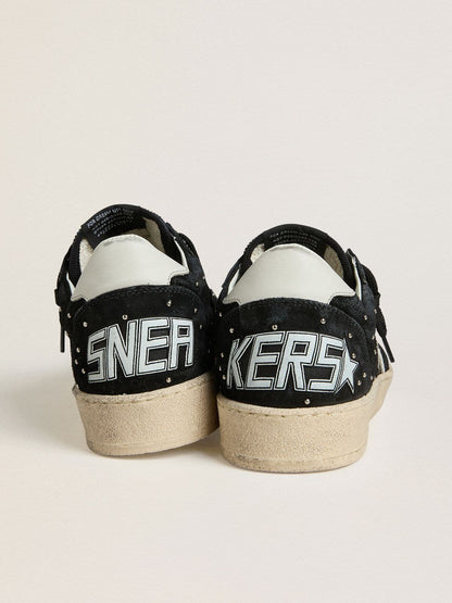 Golden Goose Womens Ball Star In Black Suede With Studs And White Leather Star Womens