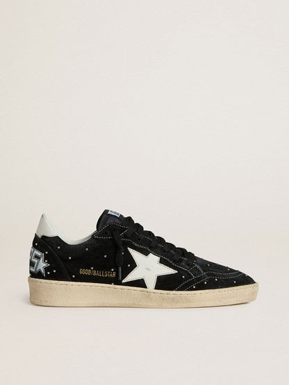 Golden Goose Womens Ball Star In Black Suede With Studs And White Leather Star Womens