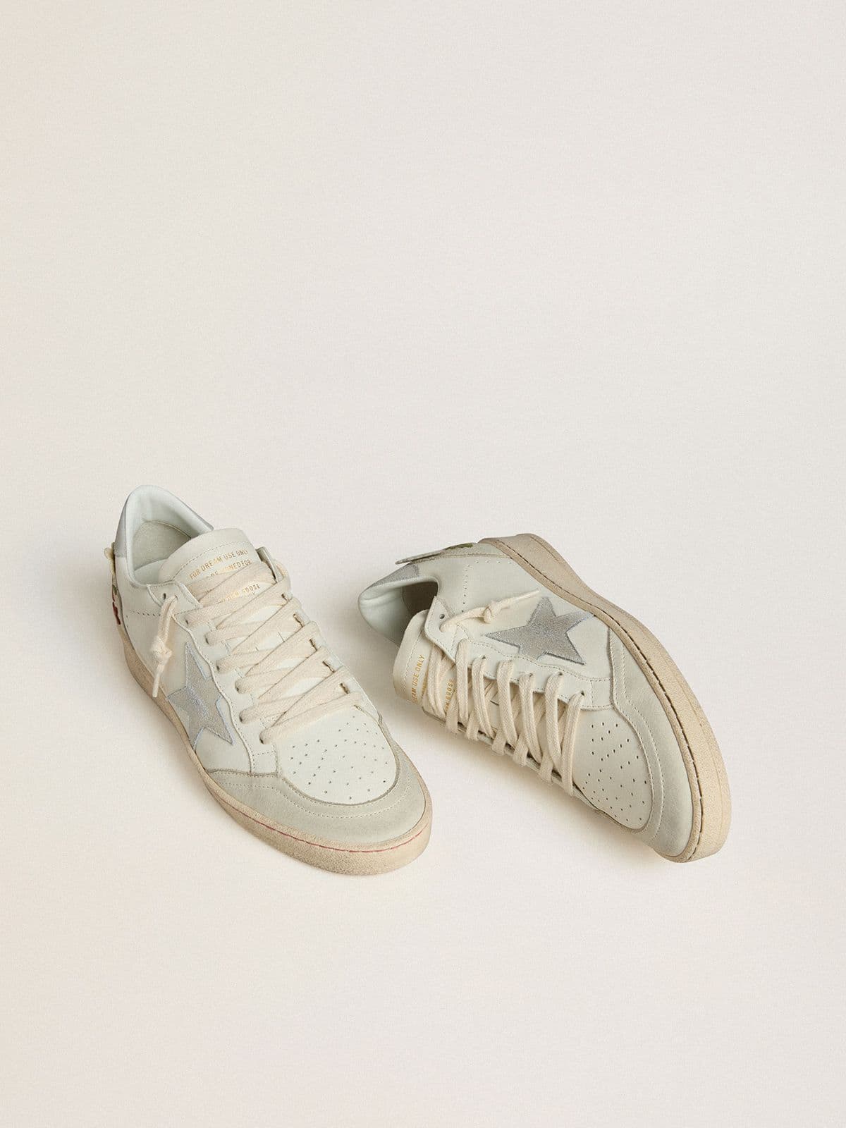 Golden Goose Womens Ball Star In Leather With Platinum Suede Star And Multicolor Floral Embroidery Womens