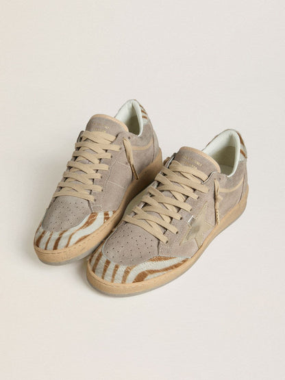 Golden Goose Womens Ball Star Ltd In Suede With Metallic Leather Star And Zebra Pony Skin Heel Tab Womens